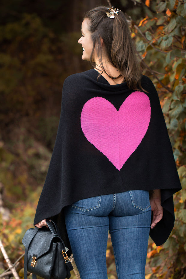 Heart Cashmere and Silk Poncho Black