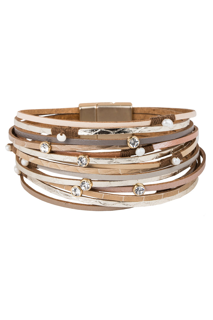 Bubbly Crystal Studded Leather Bracelet