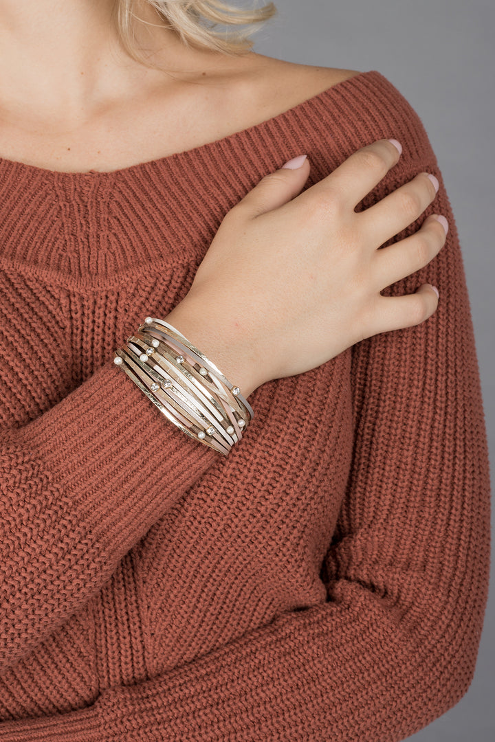 Bubbly Crystal Studded Leather Bracelet
