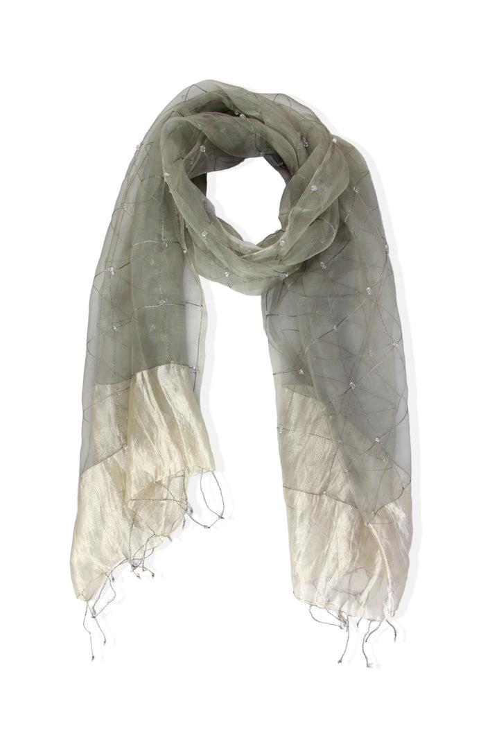 Embroidered Silk Fringed Scarf