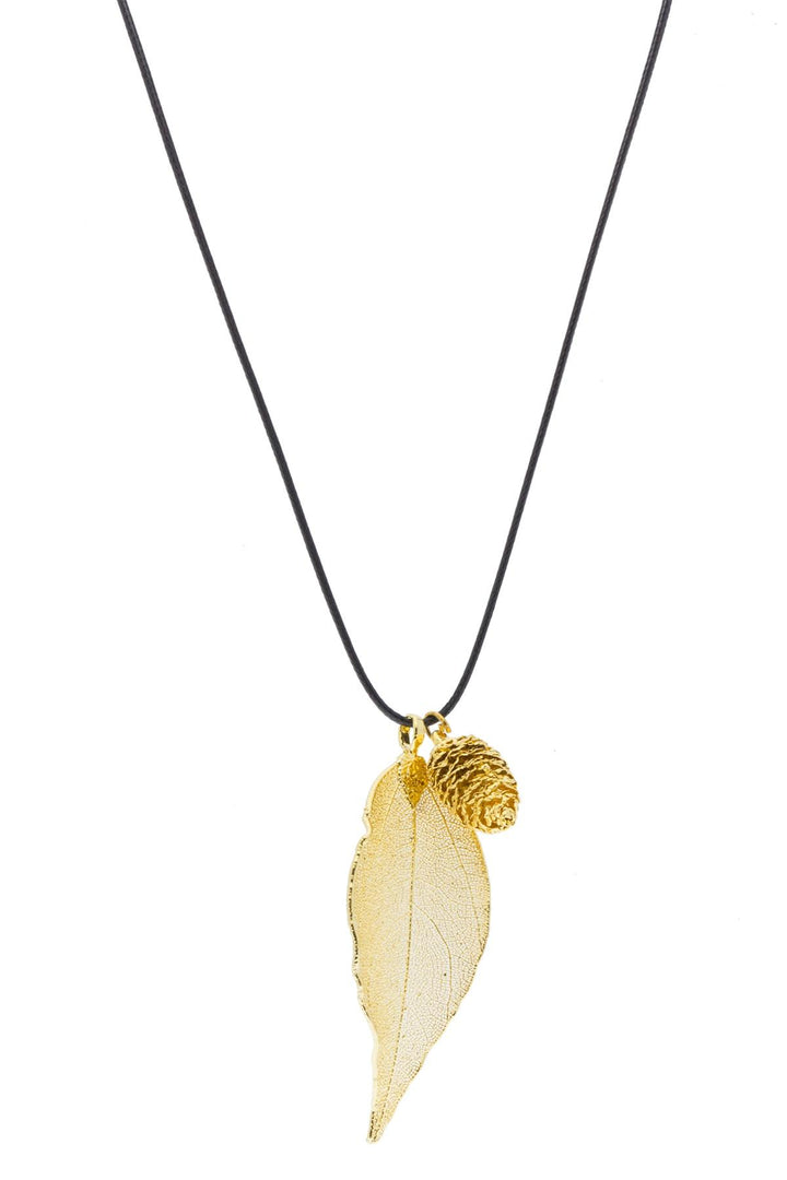 Black Thread Gold Leaf Necklace