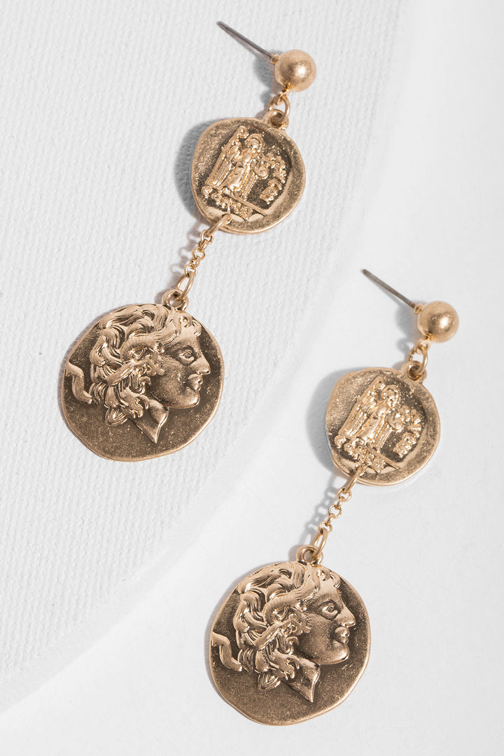 Caesar Double Coin Drop Earring