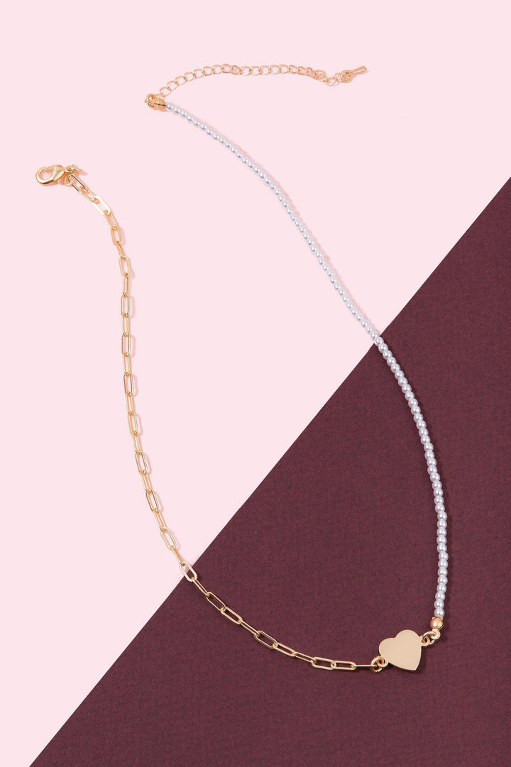 Golden Heart Pearl Chain Necklace