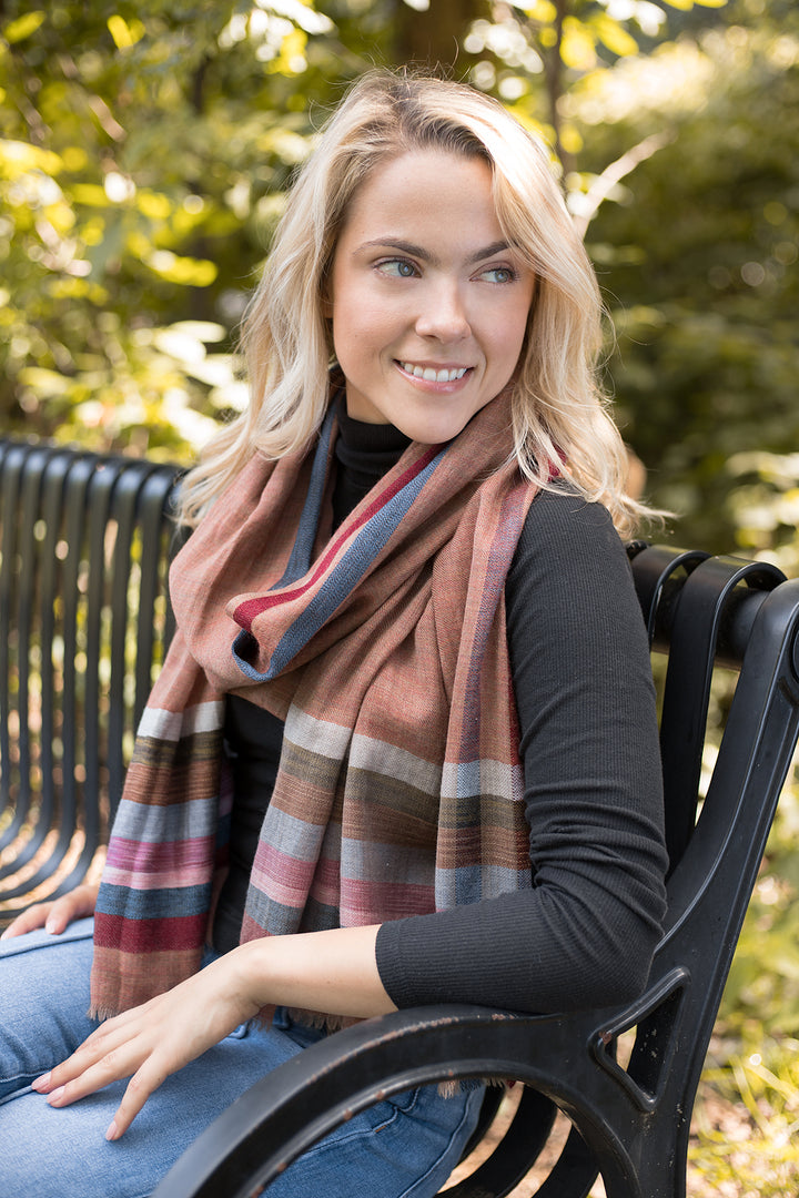 Multi Striped Bordered Scarf