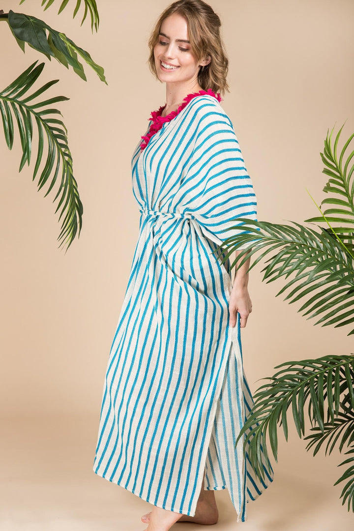 Geometric Stripe Cotton Long Kaftan
