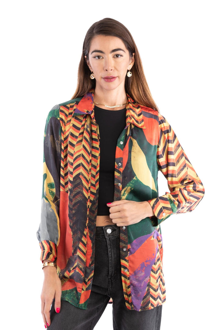 Satin Abstract Geometric Shirt (Pack of 9)