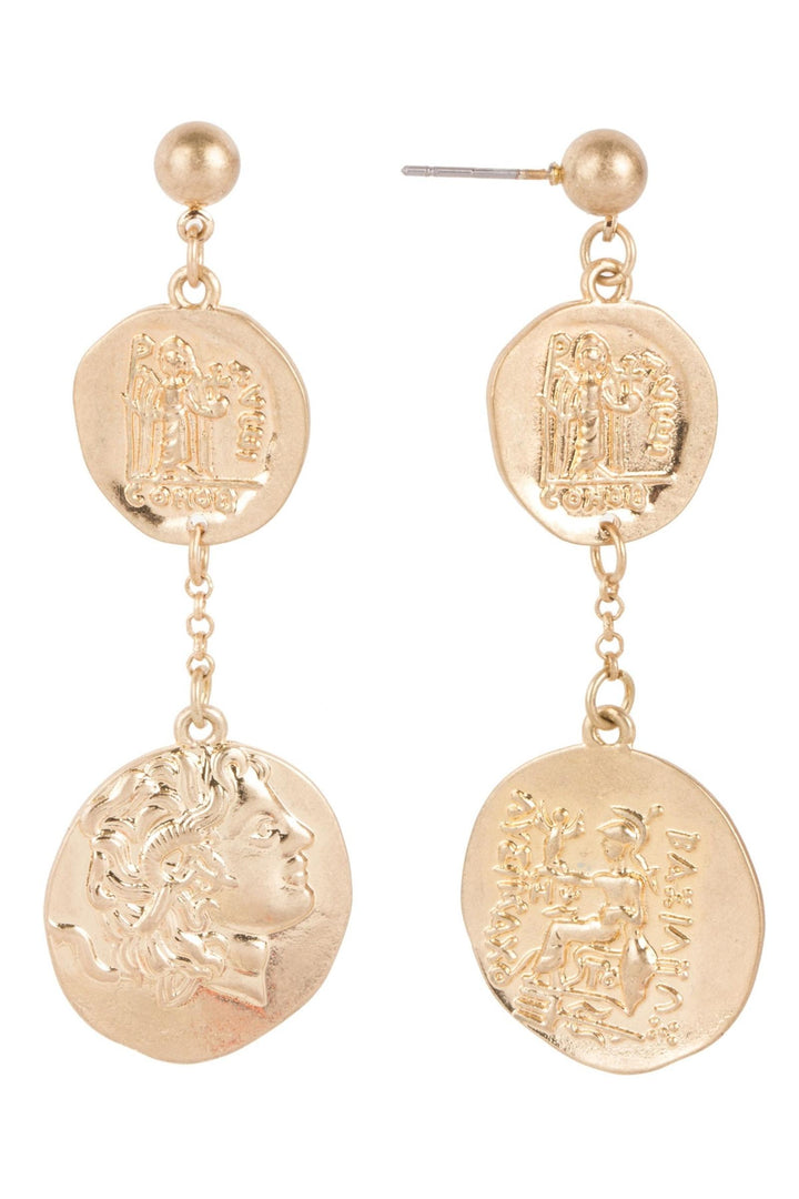 Caesar Double Coin Drop Earring