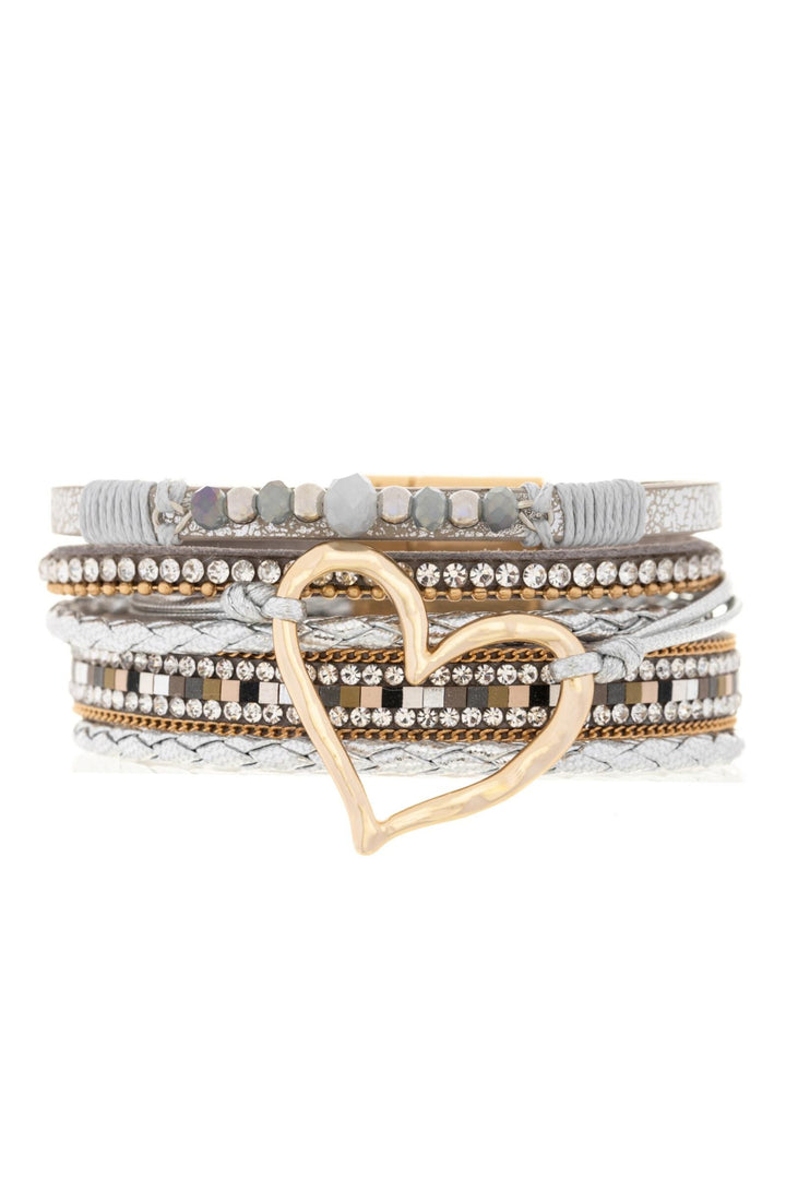 Vegan Leather Golden Heart Beaded Bracelet