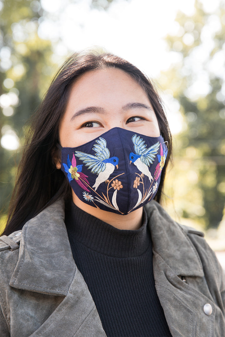 Hummingbird Hand-Embroidered Face Mask