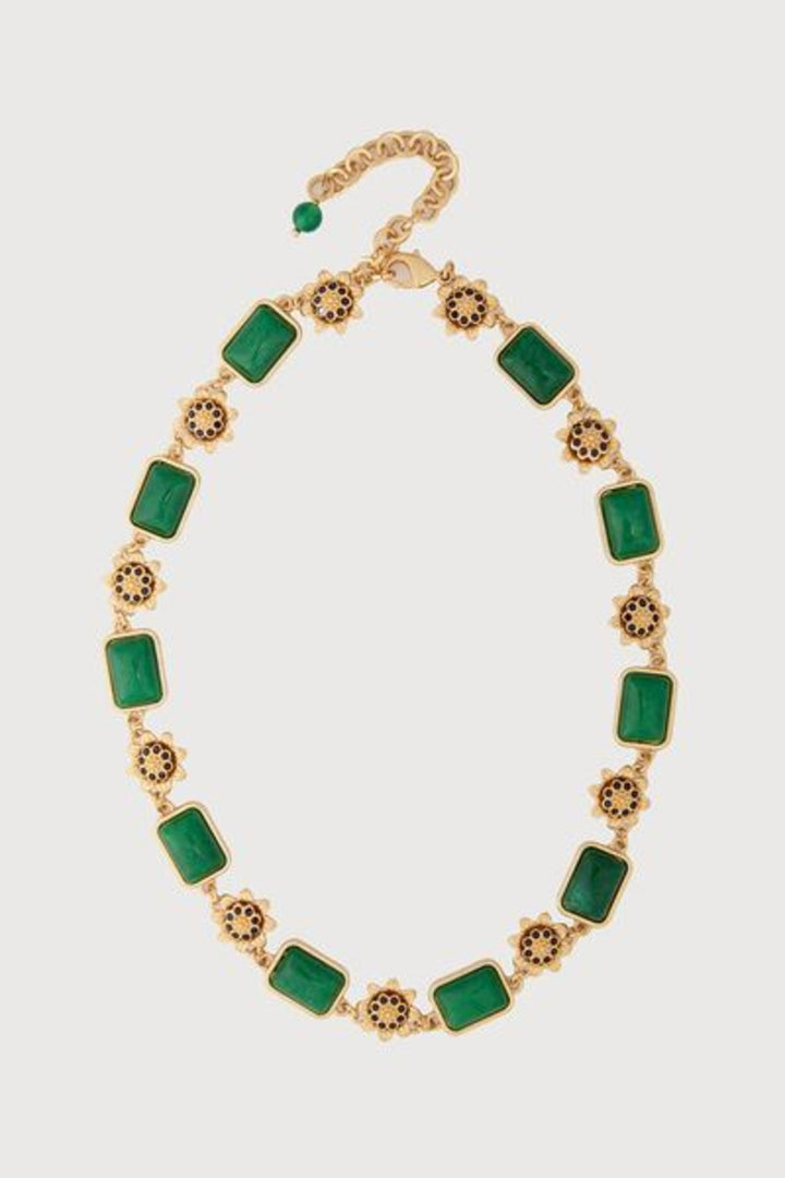Floral Gemstone Metal Necklace