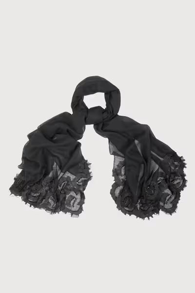 Floral Swirl Beaded Wool Scarf
