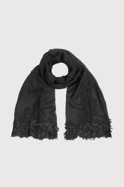 Floral Swirl Beaded Wool Scarf
