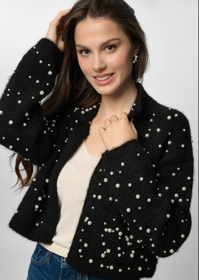Pearl Collared Open Cardigan