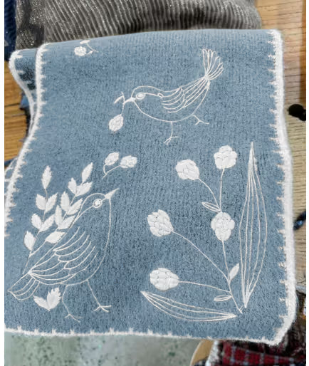Embroidered Bird Scarf