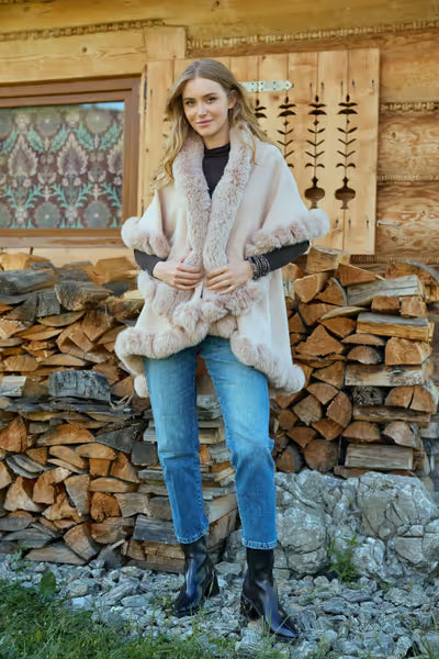 Layered Faux Fur Cape Kimono