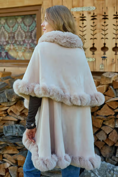 Layered Faux Fur Cape Kimono