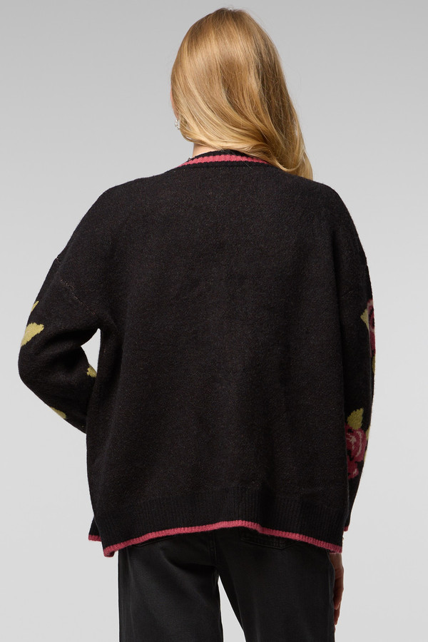 Flower Print Cardigan - Black Multi
