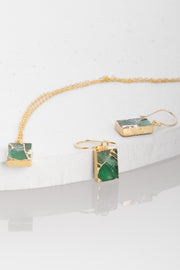 Mini Square Gemstone Earring and Necklace Set