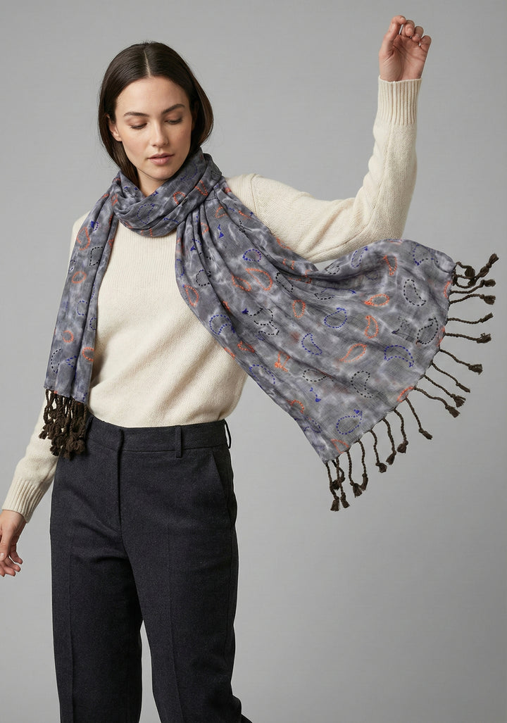 Mixed Print Knitted Fringe Scarf