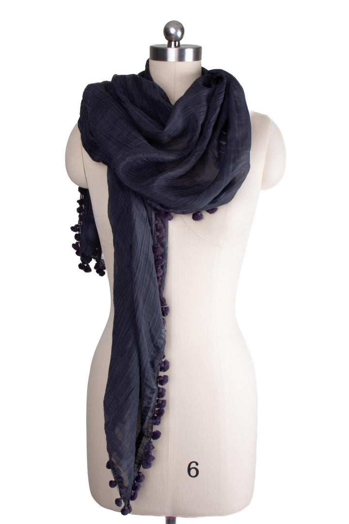 Tassel Adorned Cotton Silk Scarf