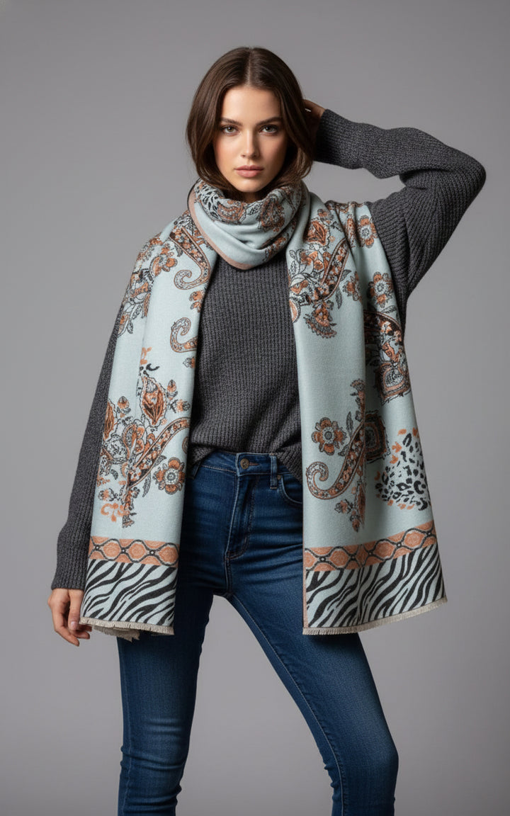 Animal Paisley Motif Reversible Scarf