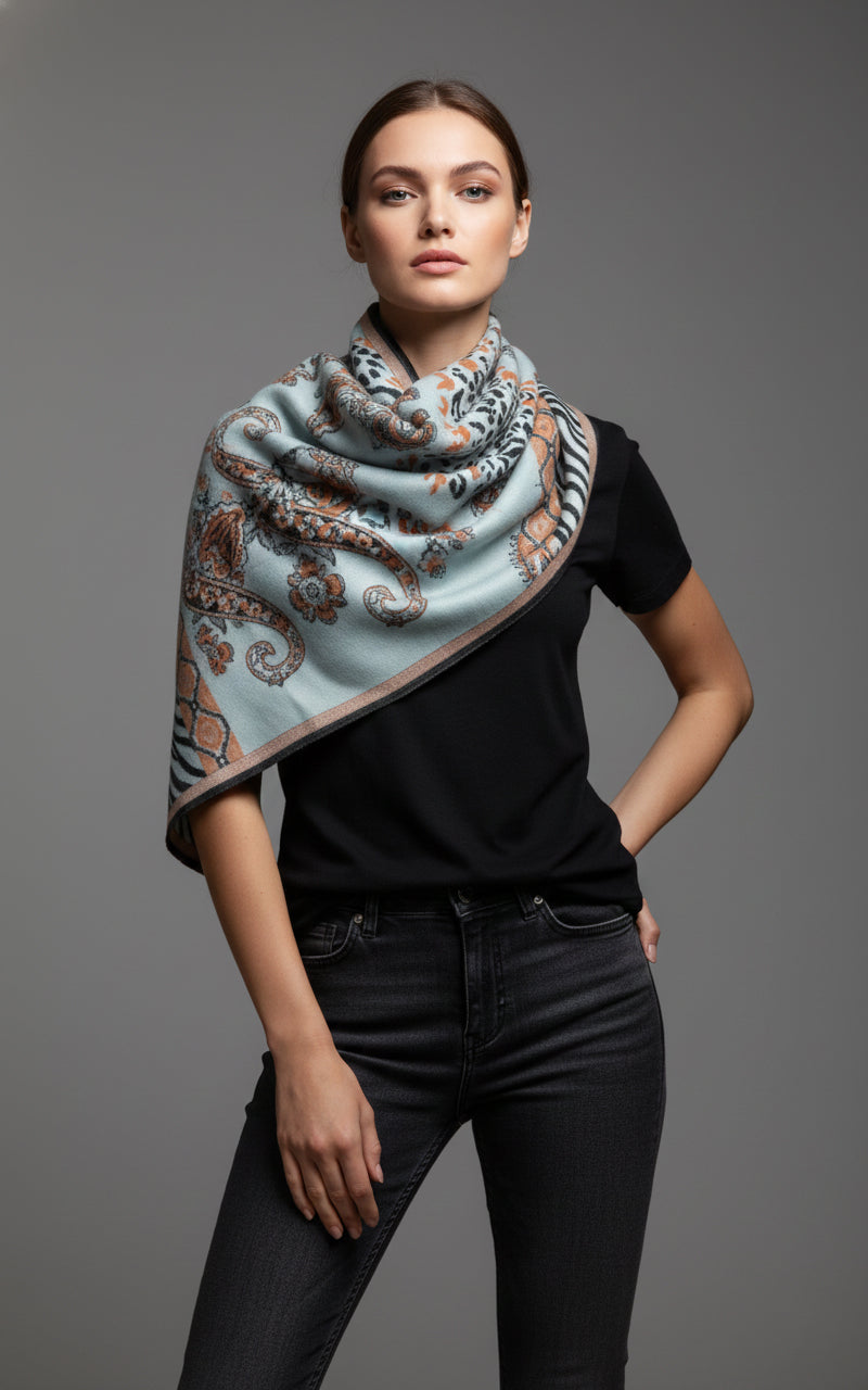 Animal Paisley Motif Reversible Scarf
