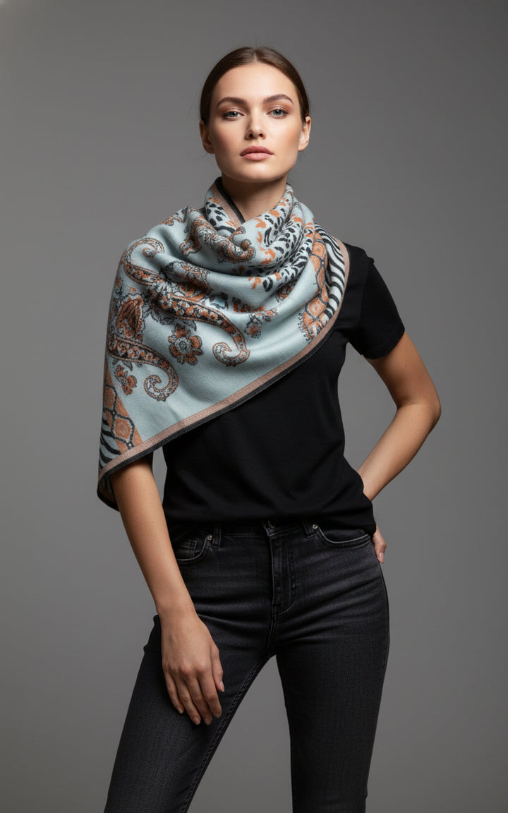 Animal Paisley Motif Reversible Scarf