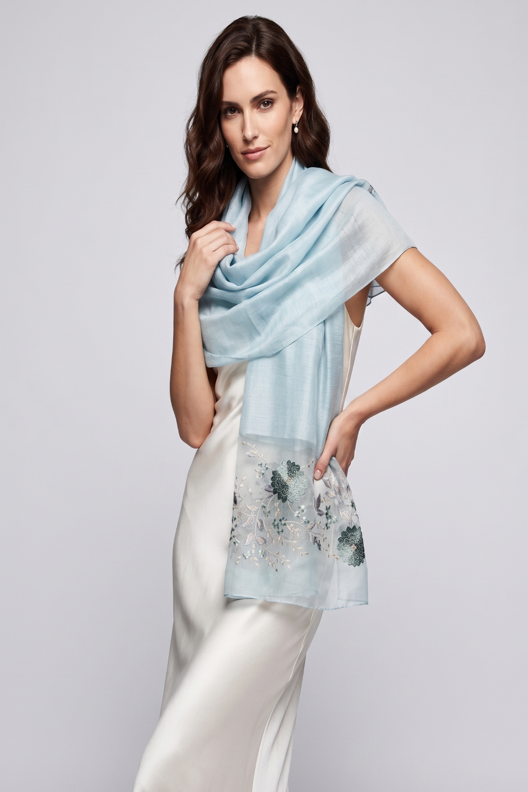Floral Embroidered Silk Scarf