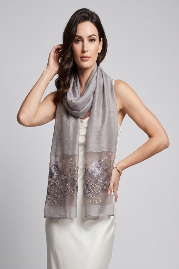 Floral Embroidered Silk Scarf