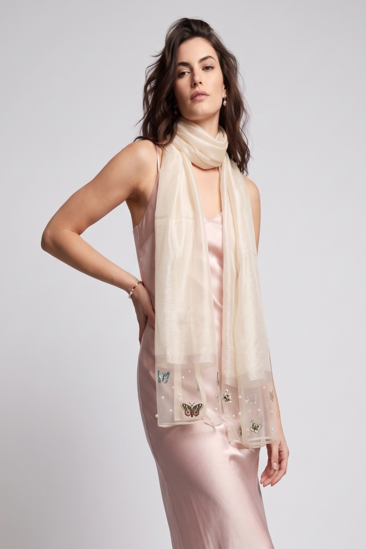 Butterfly Embroidered Silk Scarf