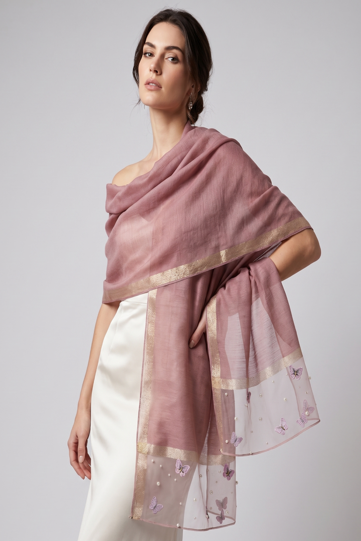 Butterfly Embroidered Silk Scarf