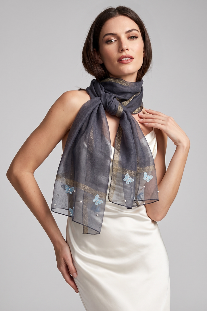 Butterfly Embroidered Silk Scarf
