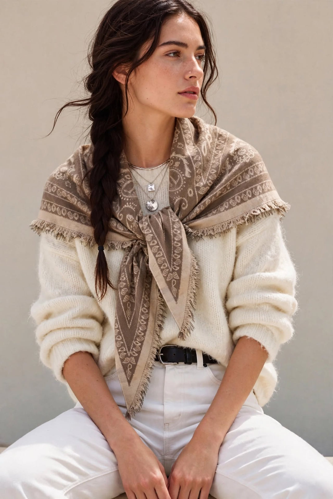 Paisley Fringe Triangle Scarf