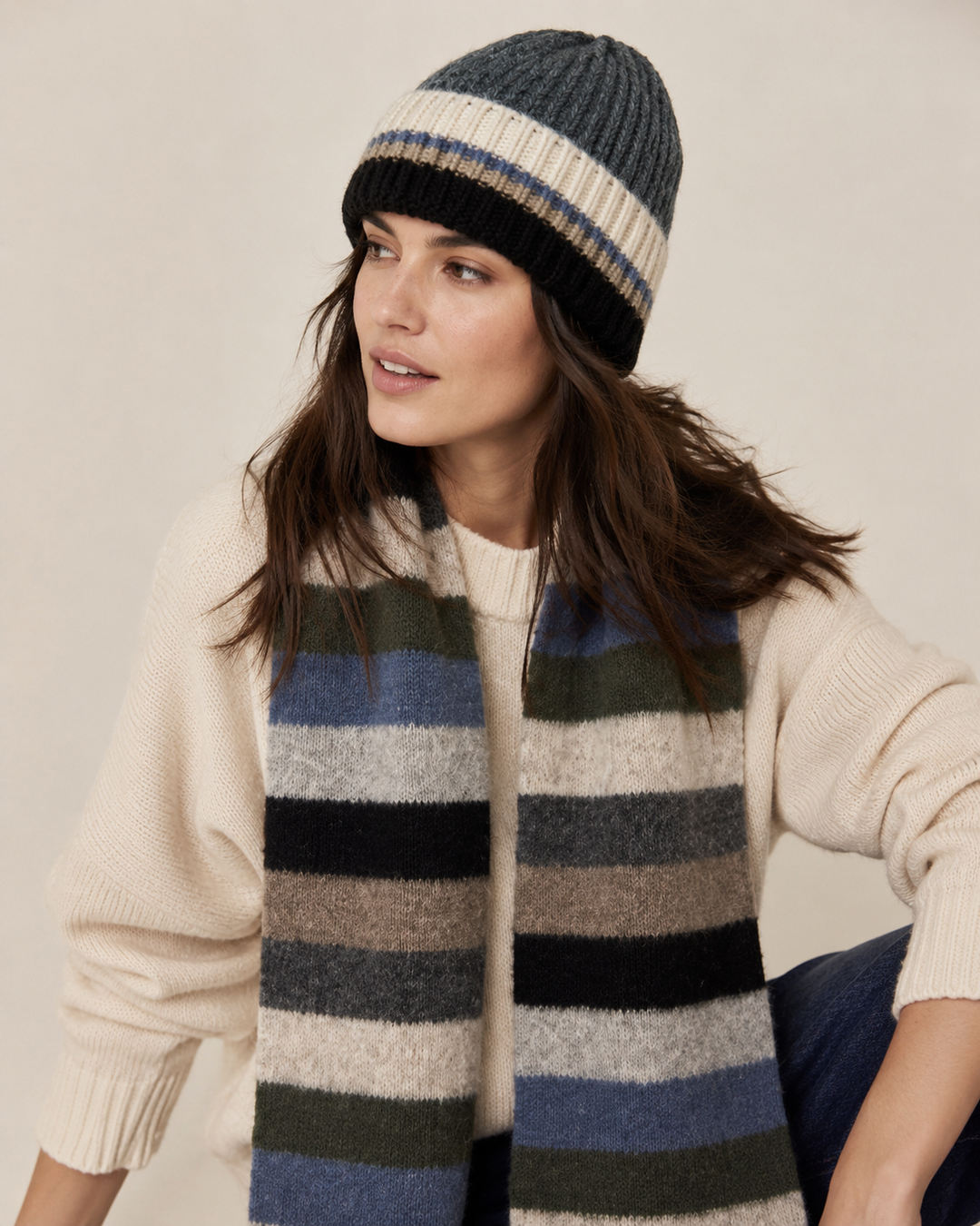 Striped Ribbed Knit Beanie