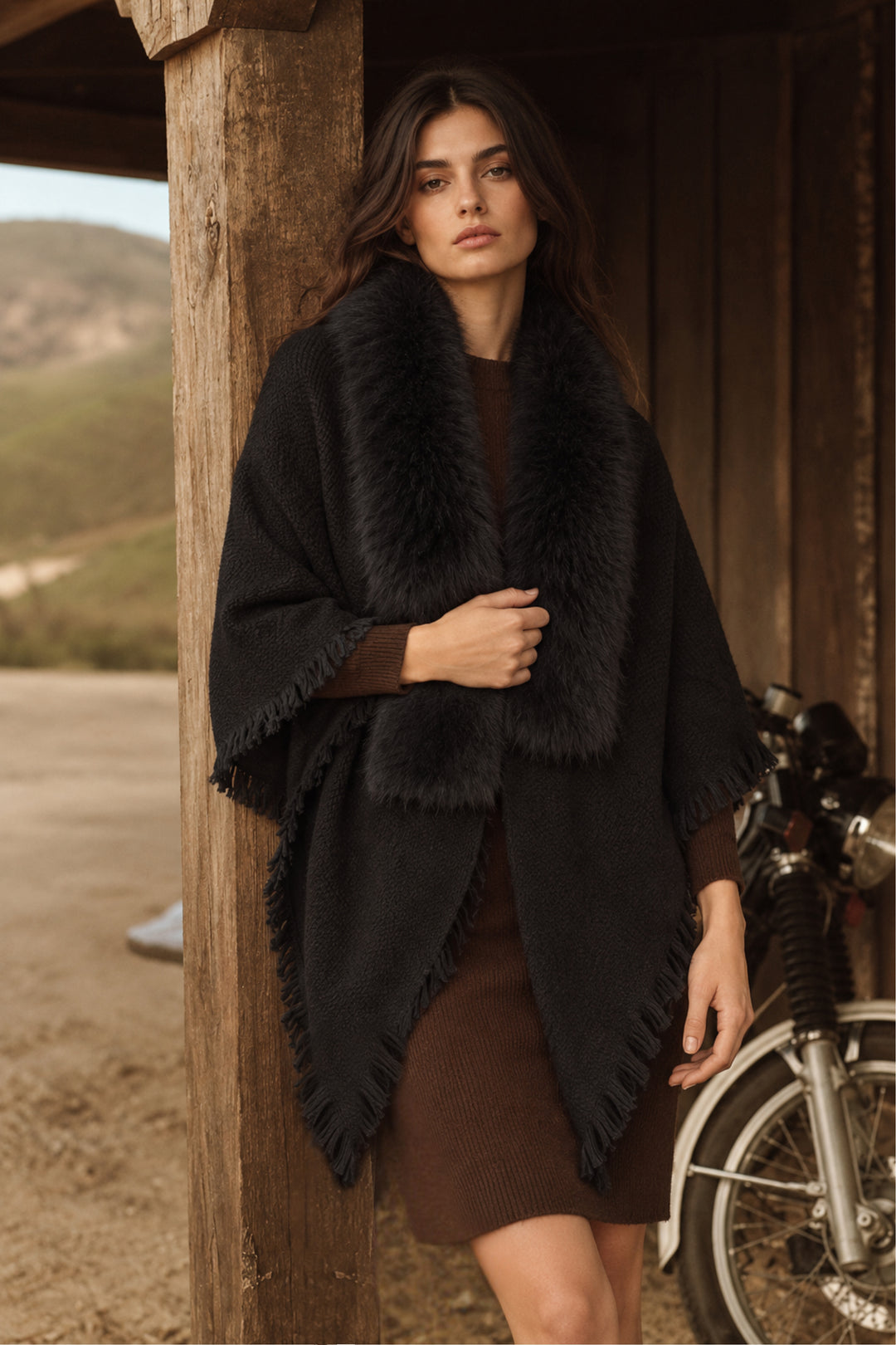 Faux Fur Trim Triangle Scarf