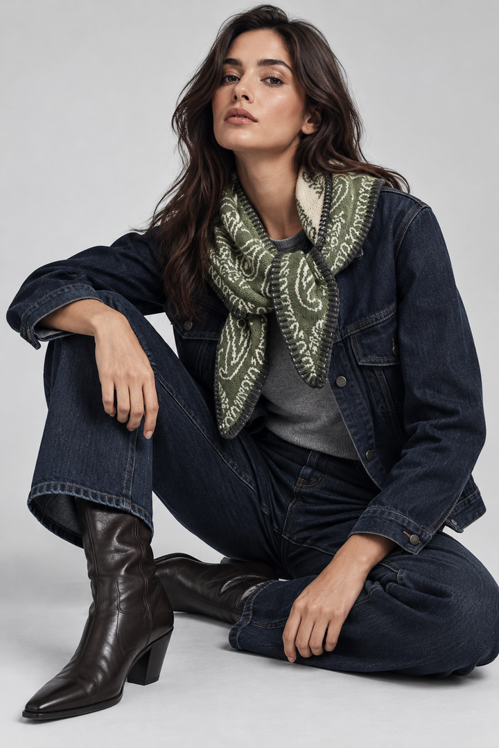 Paisley Knit Bandana with whipstich trim