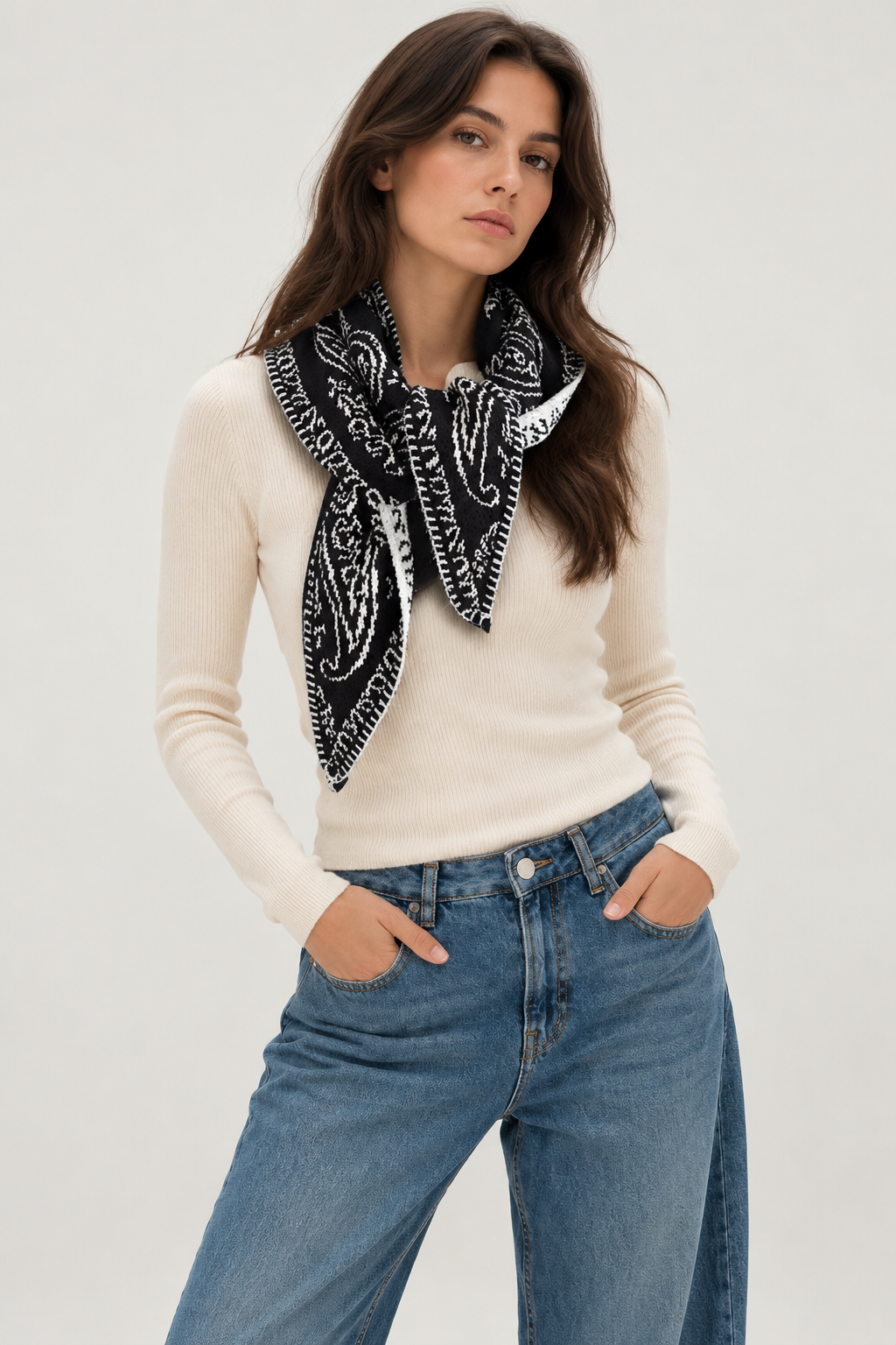 Paisley Knit Bandana with whipstich trim