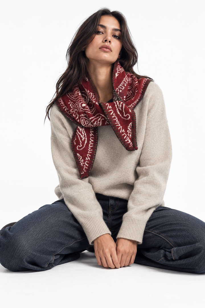 Paisley Knit Bandana with whipstich trim