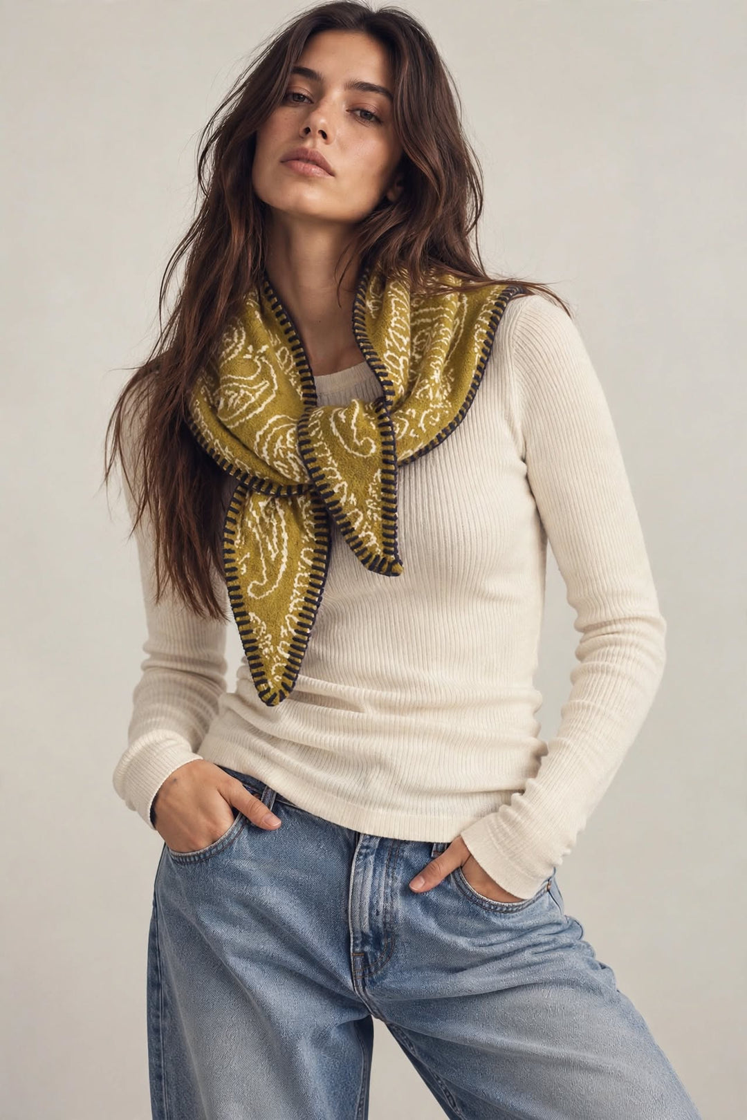 Paisley Knit Bandana with whipstich trim