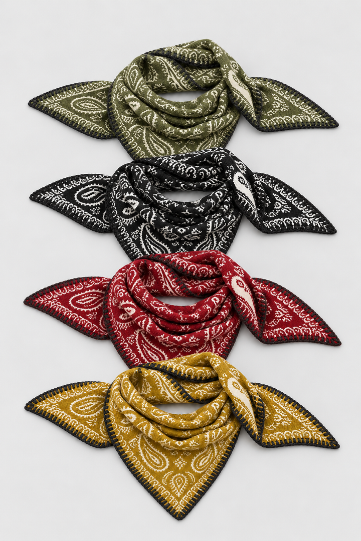 Paisley Knit Bandana with whipstich trim