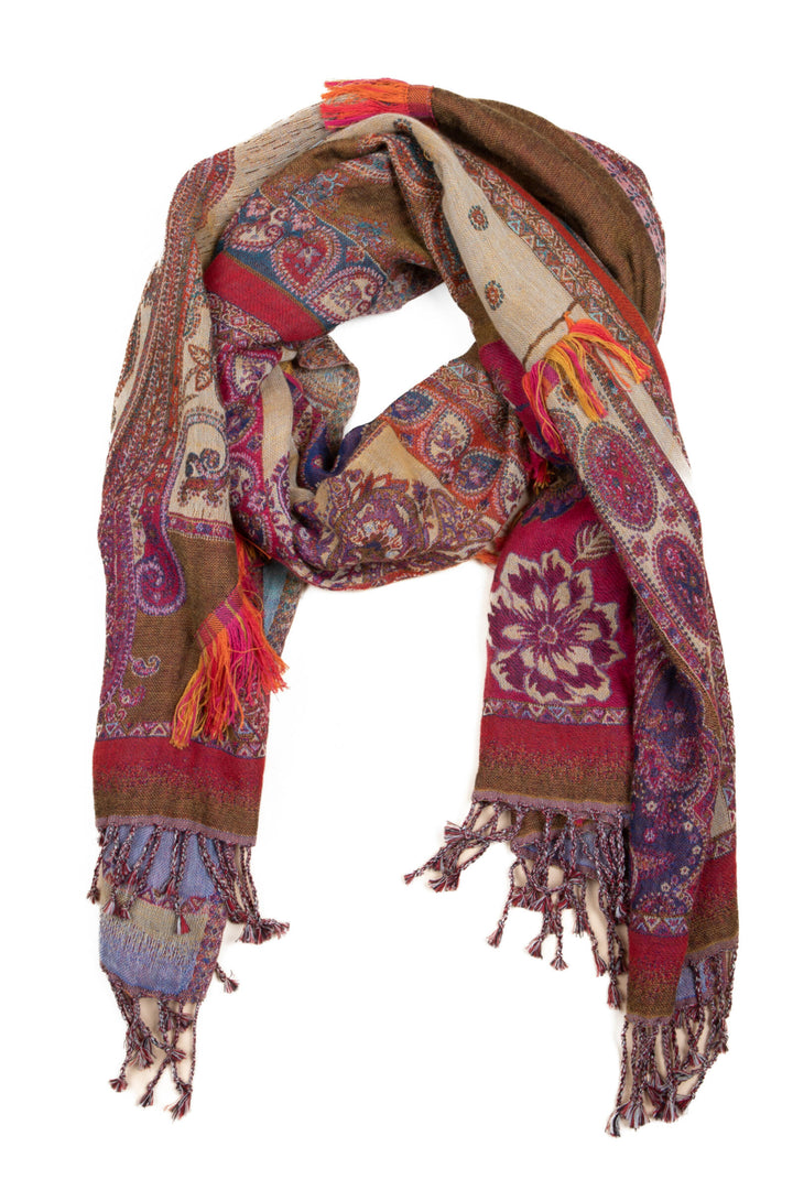 Jacquard Mixed Floral Paisley Fringed Scarf