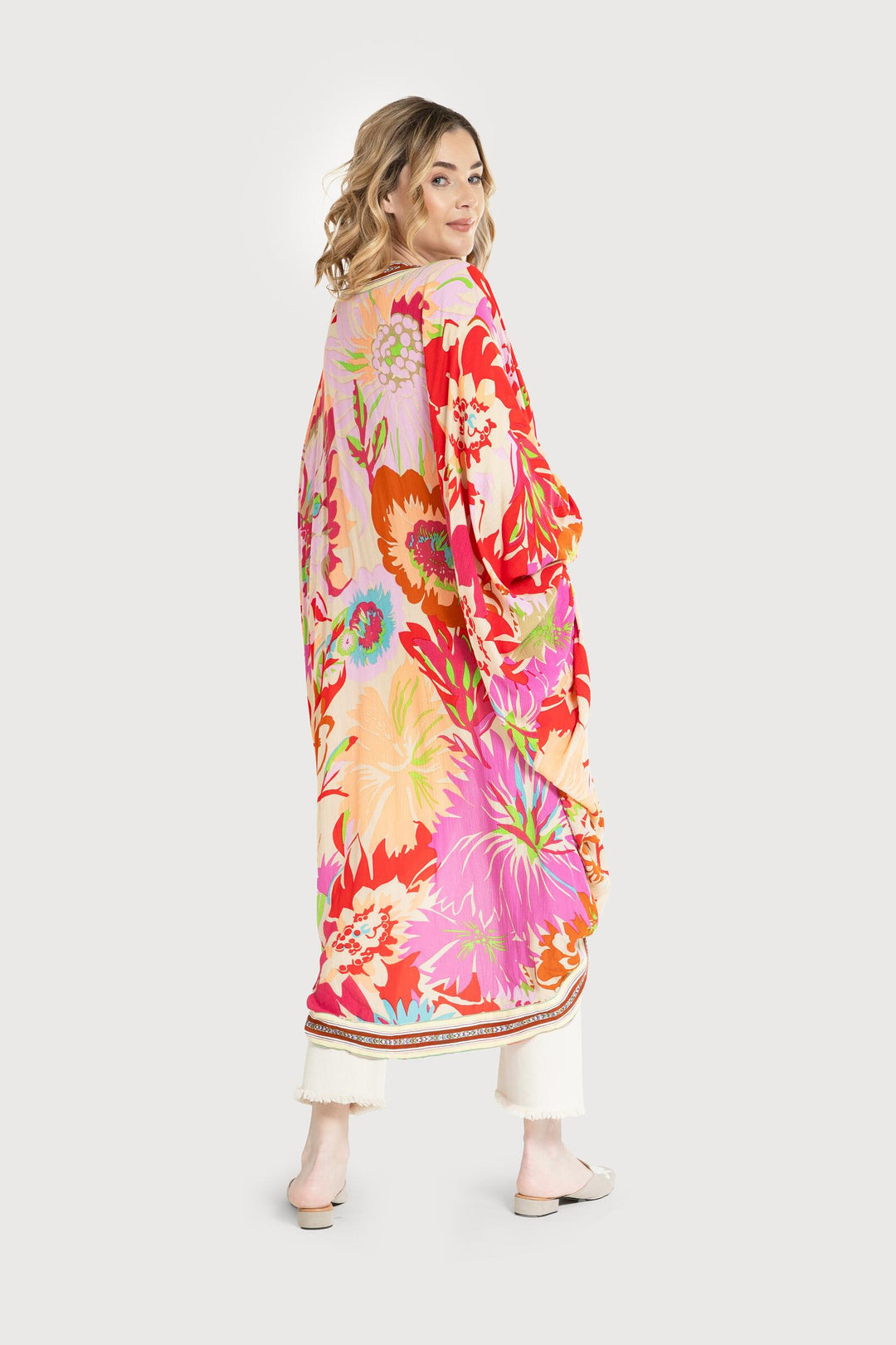 Wing Sleeve Floral Cocoon Kimono