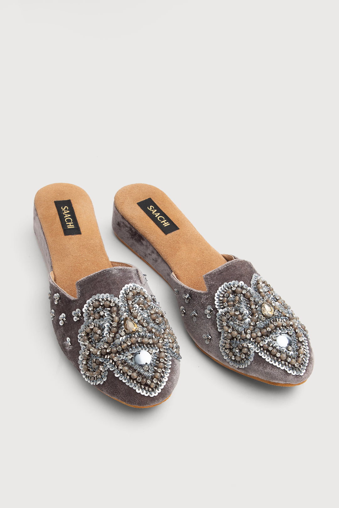 Velvet Beaded Embellished Mules