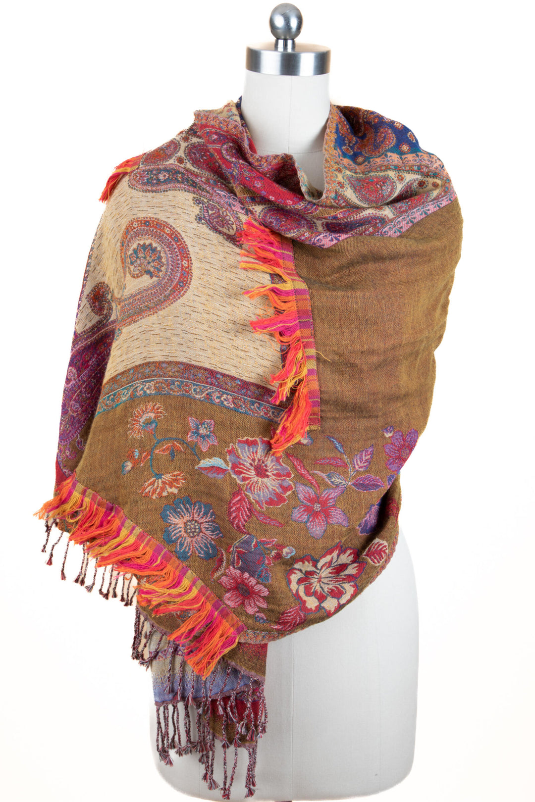 Jacquard Mixed Floral Paisley Fringed Scarf