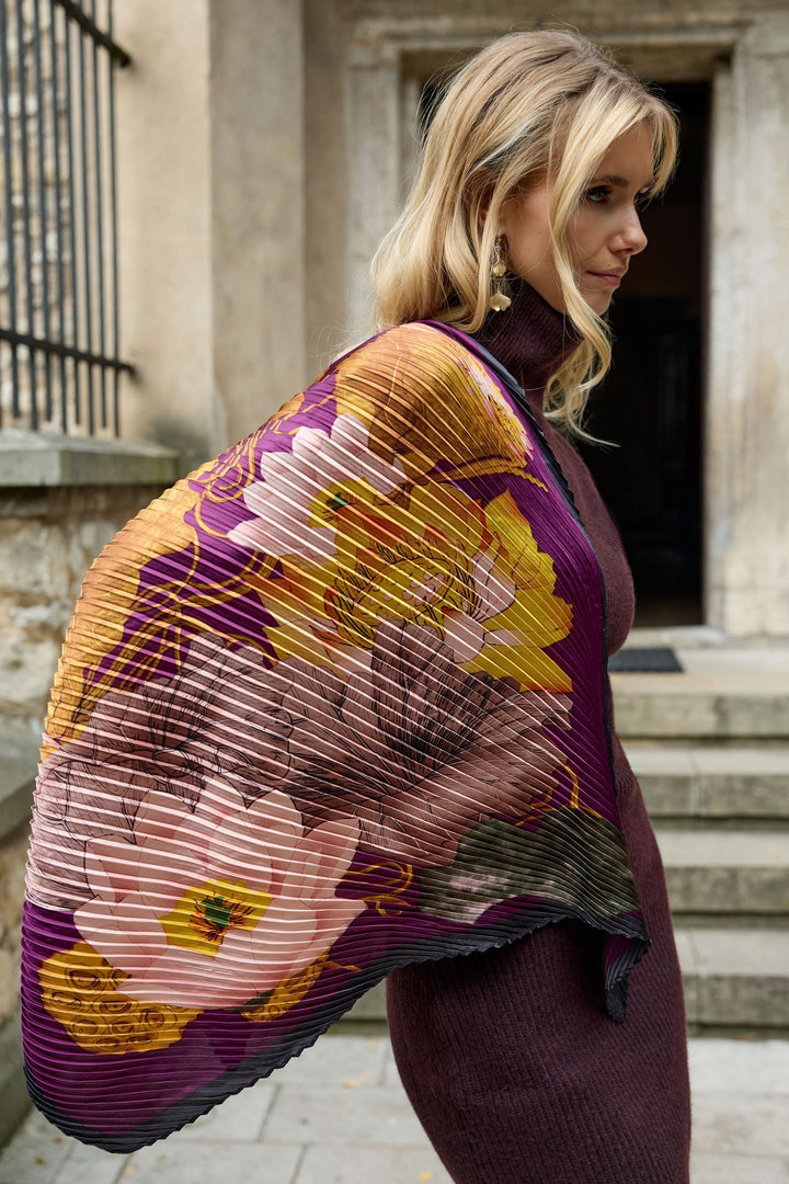Botanical Pleated Scarf - Purple