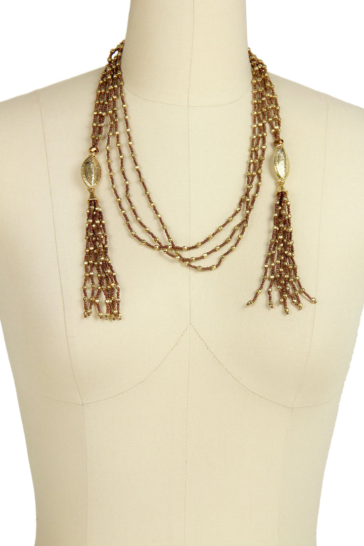 Long Beaded Tassel Chain Necklace
