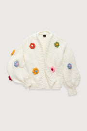 Knitted Floral Appliqué Cardigan