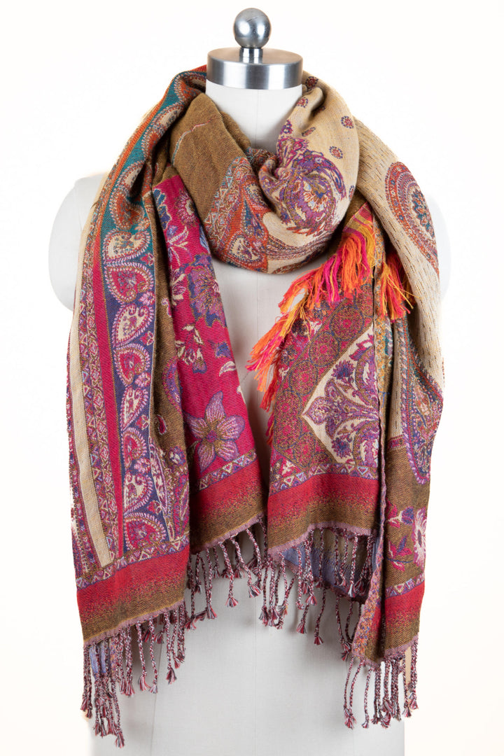 Jacquard Mixed Floral Paisley Fringed Scarf