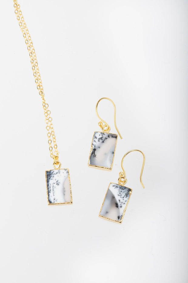 Mini Square Gemstone Earring and Necklace Set