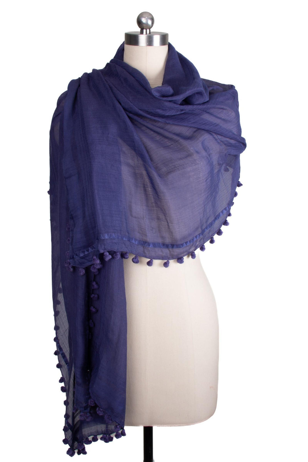 Tassel Adorned Cotton Silk Scarf